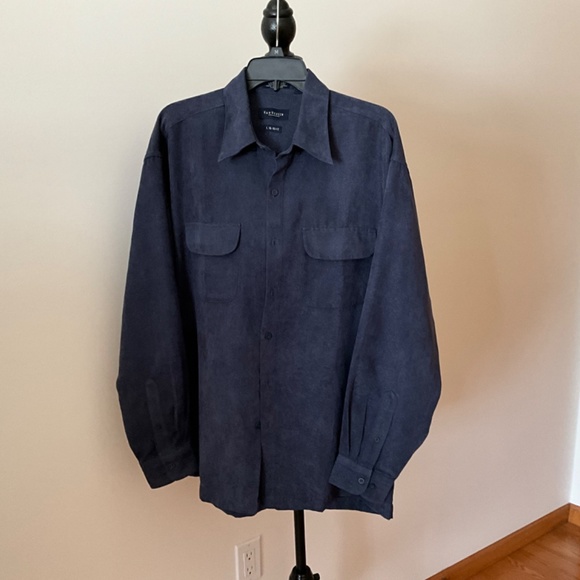 Van Heusen Man’s Dress Shirts soft suede Navy and Gray Size L - Picture 8 of 12